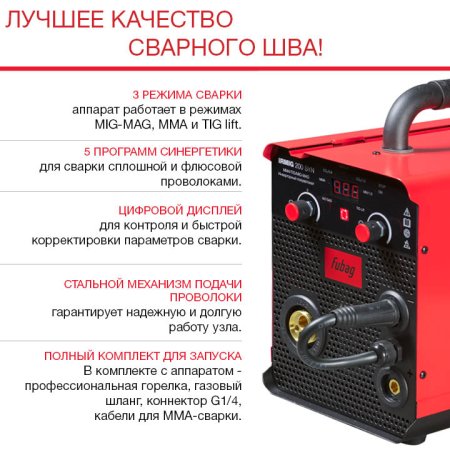 FUBAG Сварочный полуавтомат IRMIG 200 SYN с горелкой 250 А 3 м в комплекте в Челябинске фото